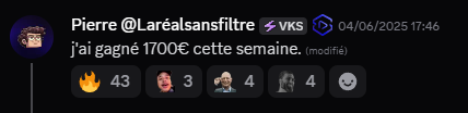Pierre @Laréalsansfiltre annonce avoir gagné 1 700€ en montage vidéo en une seule semaine.