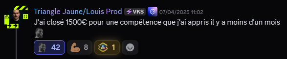 Louis Prod / Triangle Jaune raconte avoir clôturé un deal à 1 500€ pour une compétence apprise il y a moins d'un mois sur la formation.